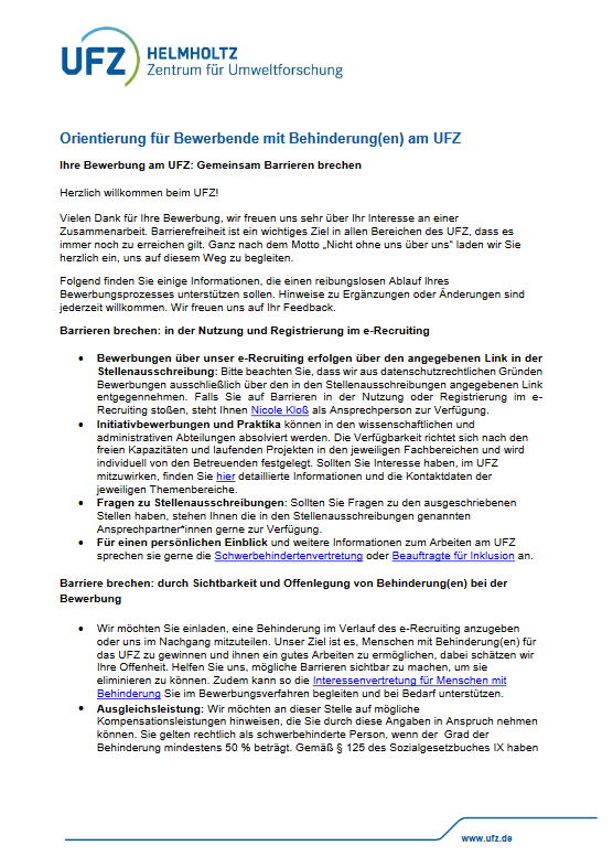 Orientierung f&uuml;r Bewerbende mit Behinderung(en) am UFZ